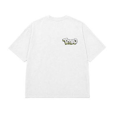 TmrO Campus Cropped Tee in white, front view